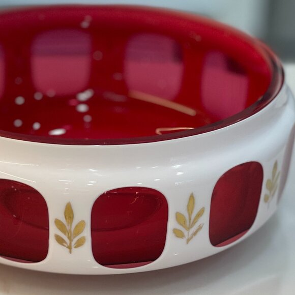 -Vintage Ruby and Milk-glass Hand Painted Bowl- Mod Kitchen Luxe - Picture 12 of 16